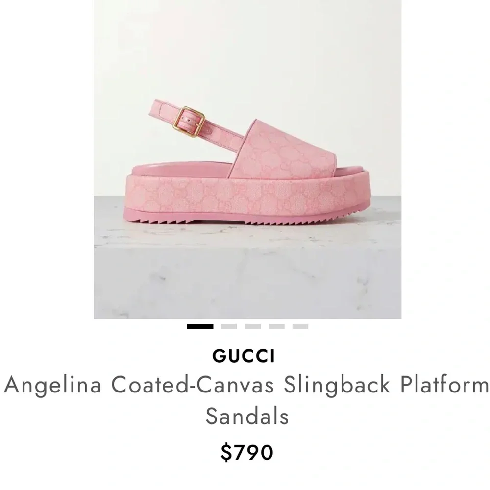 Gucci Angelina Pink GG Supreme Coated Canvas Slingback Platform Sandals 38 - Picture 2 of 16